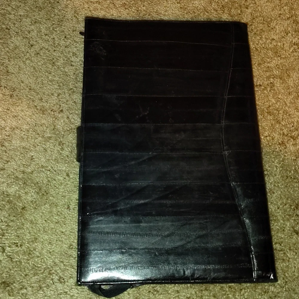 Vtg 80s Black Patent Eelskin (Sea Leather) Briefcase & Portfolio